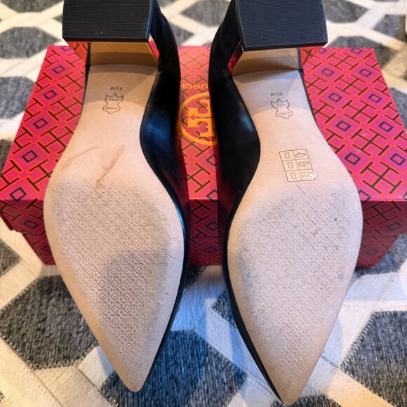 Tory Burch GIGI 55mm Black/Gold Pointy Toe Pumps Size 8.5 - Picture 12 of 14